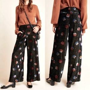 Eva Franco Anthropologie Burnout Velvet Floral Pants Sz 12